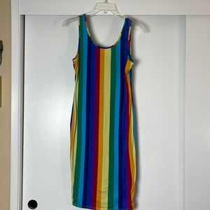 Rainbow, show your Pride vertical stripe dress medium. Tank top style. Pre-owned